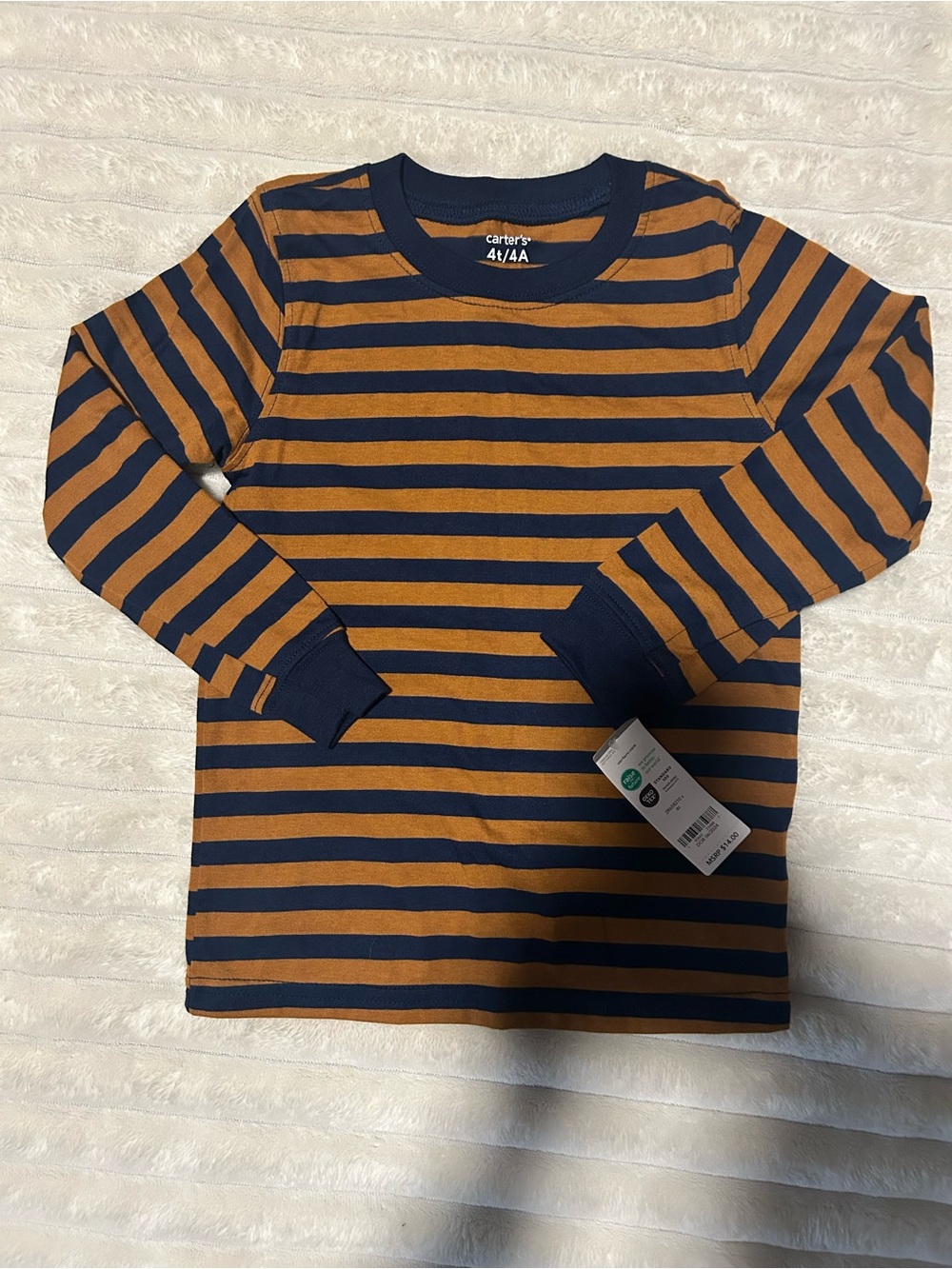 NWT! Carter's Kids Navy & Mustard Striped Long-Sleeve Tee